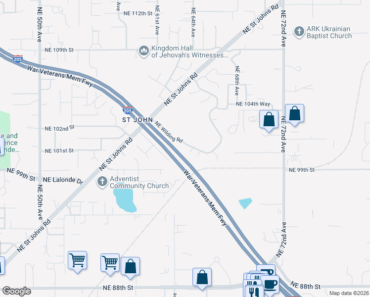 map of restaurants, bars, coffee shops, grocery stores, and more near 6207 Northeast Wilding Road in Vancouver