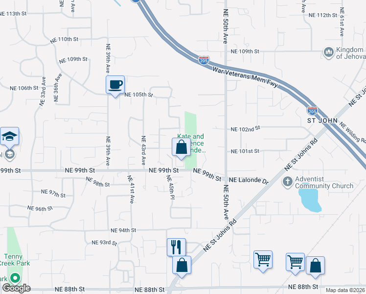 map of restaurants, bars, coffee shops, grocery stores, and more near 4608 Northeast 99th Street in Vancouver