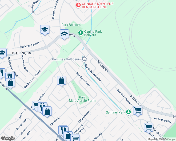 map of restaurants, bars, coffee shops, grocery stores, and more near 102 Rue de la Sentinelle in Blainville