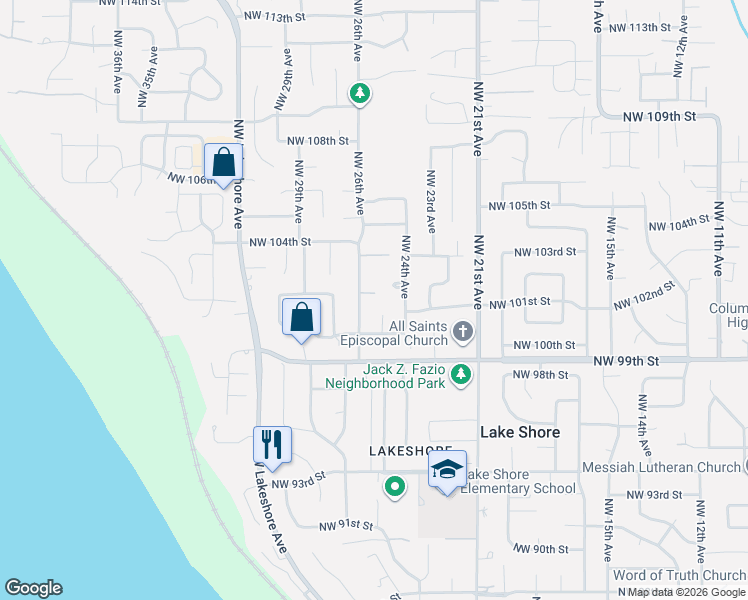 map of restaurants, bars, coffee shops, grocery stores, and more near 2509 Northwest 102nd Circle in Vancouver