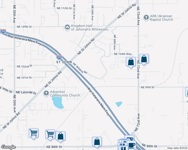 map of restaurants, bars, coffee shops, grocery stores, and more near 6310 Northeast Wilding Road in Vancouver