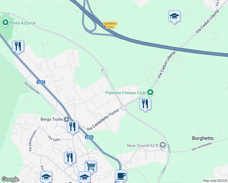 map of restaurants, bars, coffee shops, grocery stores, and more near 32 Via I Maggio in Provincia di Novara