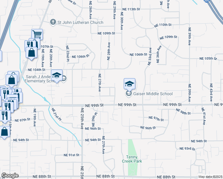map of restaurants, bars, coffee shops, grocery stores, and more near 10105 Northeast 28th Avenue in Vancouver