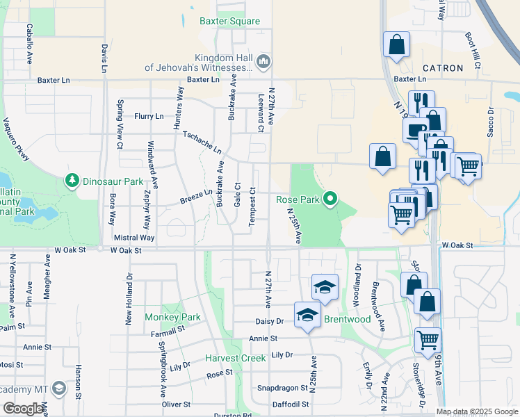 map of restaurants, bars, coffee shops, grocery stores, and more near 1513 Tempest Avenue in Bozeman