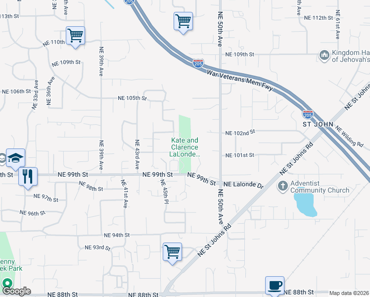 map of restaurants, bars, coffee shops, grocery stores, and more near 4608 Northeast 99th Street in Vancouver