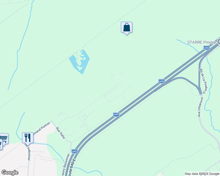 map of restaurants, bars, coffee shops, grocery stores, and more near 1054 Rue des Forges in Terrebonne