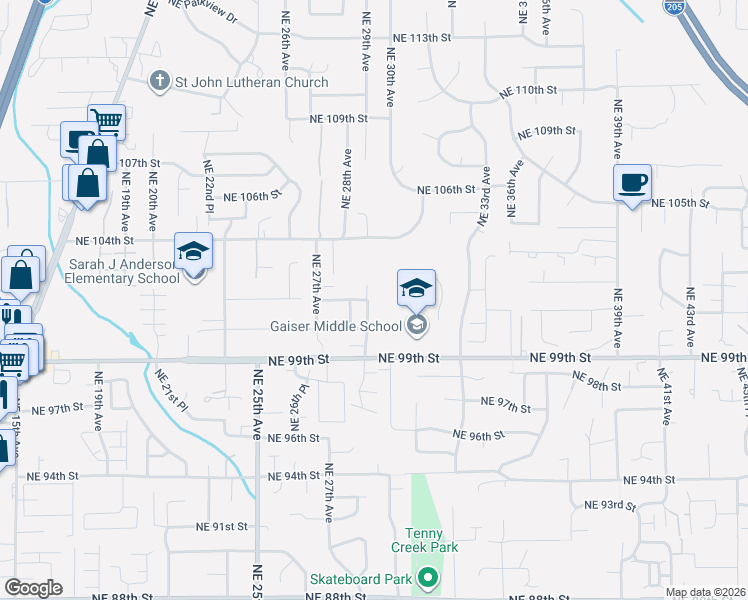 map of restaurants, bars, coffee shops, grocery stores, and more near 10013 Northeast 28th Place in Vancouver