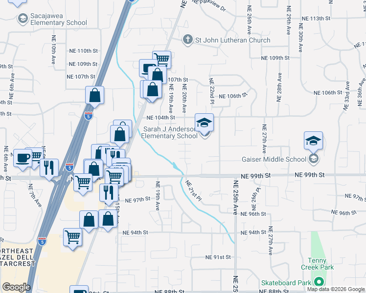 map of restaurants, bars, coffee shops, grocery stores, and more near 2012 Northeast 99th Street in Vancouver