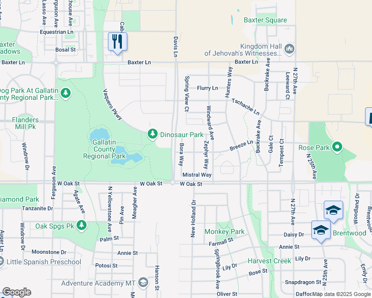 map of restaurants, bars, coffee shops, grocery stores, and more near 3270 Breeze Lane in Bozeman