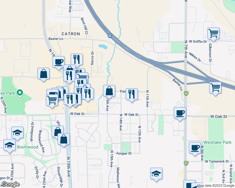 map of restaurants, bars, coffee shops, grocery stores, and more near 1525 North 14th Avenue in Bozeman