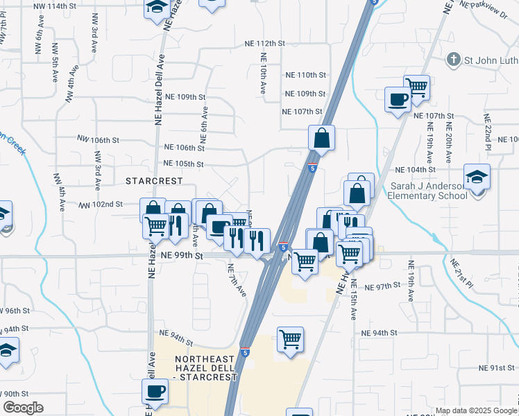 map of restaurants, bars, coffee shops, grocery stores, and more near 10117 Northeast 9th Avenue in Vancouver