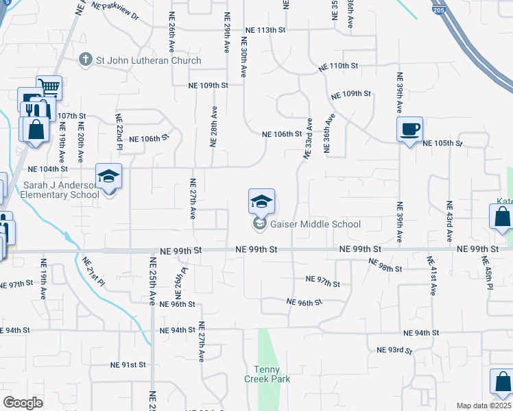 map of restaurants, bars, coffee shops, grocery stores, and more near 3000 Northeast 99th Street in Vancouver