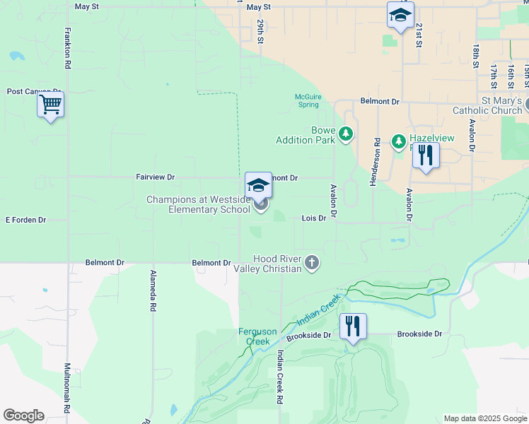 map of restaurants, bars, coffee shops, grocery stores, and more near 3685 Belmont Drive in Hood River