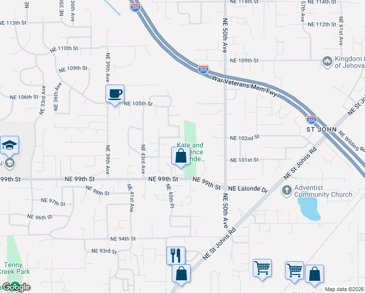 map of restaurants, bars, coffee shops, grocery stores, and more near 4608 Northeast 99th Street in Vancouver