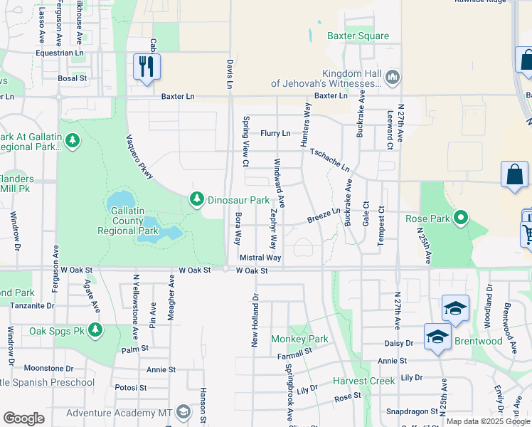 map of restaurants, bars, coffee shops, grocery stores, and more near Winter Park Street in Bozeman