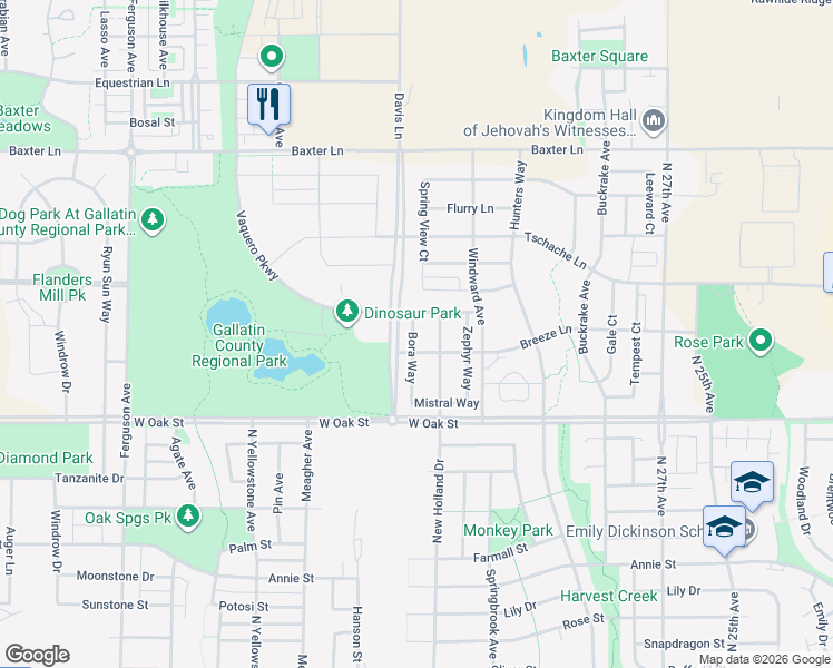 map of restaurants, bars, coffee shops, grocery stores, and more near 3290 Winter Park Street in Bozeman
