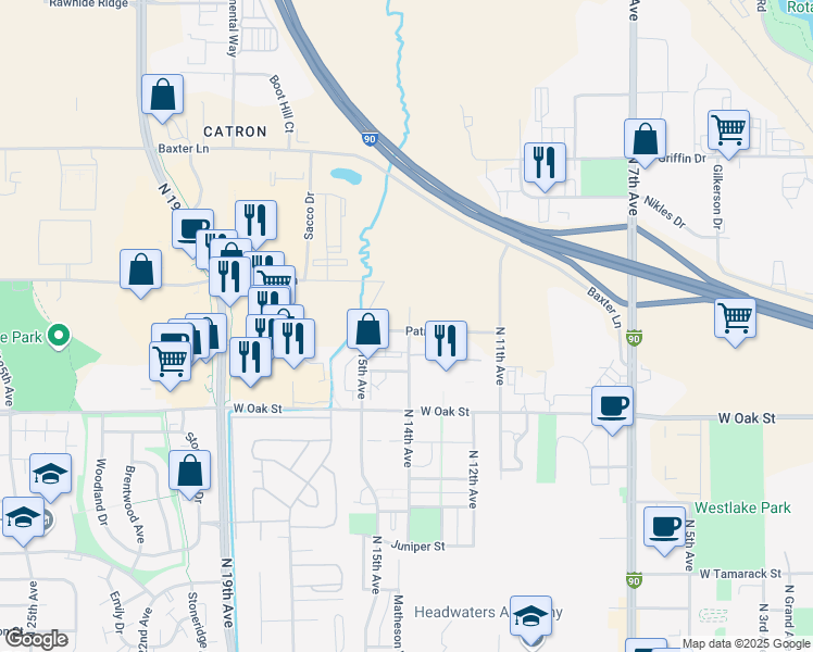 map of restaurants, bars, coffee shops, grocery stores, and more near 1525 North 14th Avenue in Bozeman