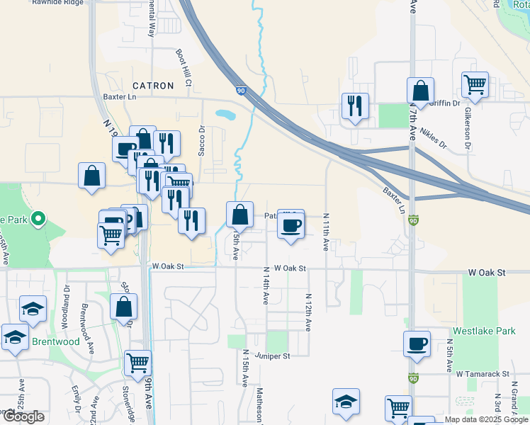 map of restaurants, bars, coffee shops, grocery stores, and more near 1525 North 14th Avenue in Bozeman