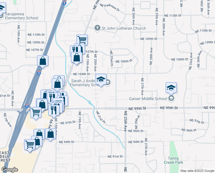 map of restaurants, bars, coffee shops, grocery stores, and more near 2215 Northeast 104th Street in Vancouver