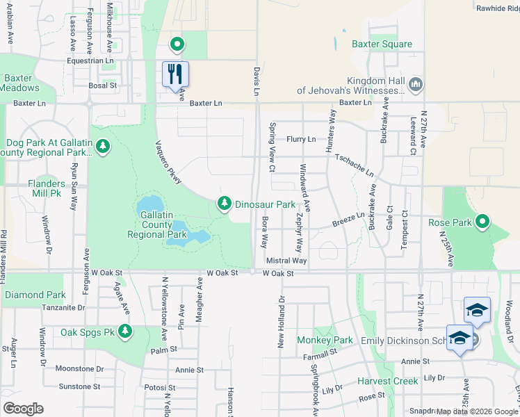 map of restaurants, bars, coffee shops, grocery stores, and more near 3290 Winter Park Street in Bozeman
