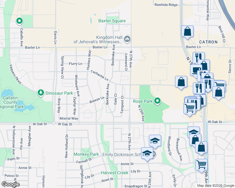 map of restaurants, bars, coffee shops, grocery stores, and more near 1631 Gale Court in Bozeman