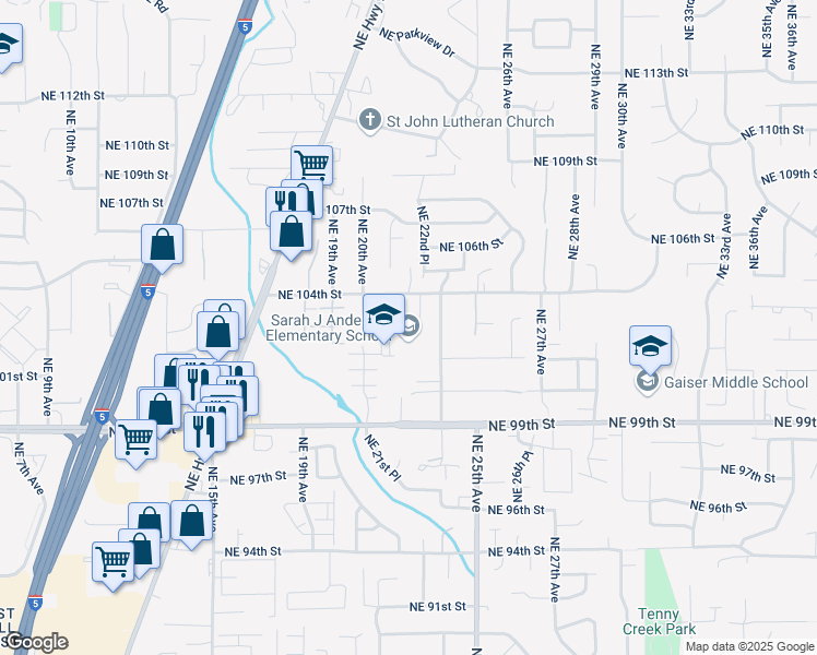 map of restaurants, bars, coffee shops, grocery stores, and more near 2215 Northeast 104th Street in Vancouver