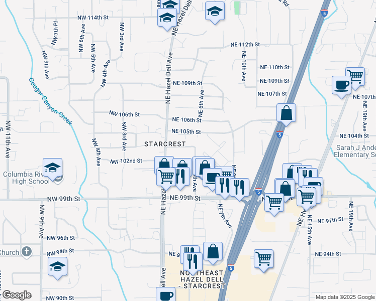 map of restaurants, bars, coffee shops, grocery stores, and more near 503 NE 103rd St in Vancouver
