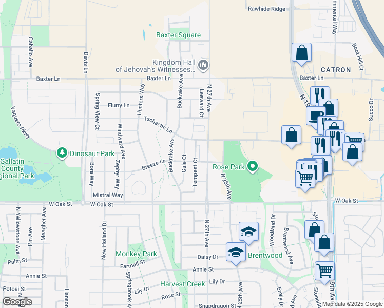 map of restaurants, bars, coffee shops, grocery stores, and more near 1635 Tempest Avenue in Bozeman