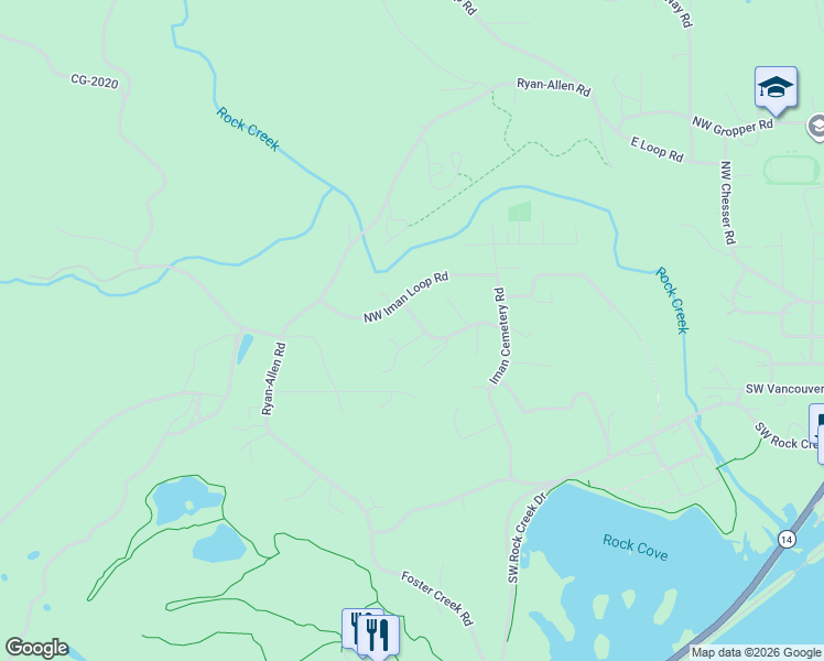 map of restaurants, bars, coffee shops, grocery stores, and more near 1190 Red Hawk Court in Stevenson