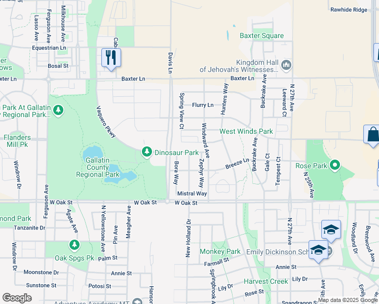 map of restaurants, bars, coffee shops, grocery stores, and more near Winter Park Street in Bozeman