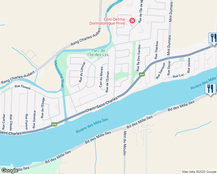 map of restaurants, bars, coffee shops, grocery stores, and more near 217 Rue de l'Estran in Terrebonne