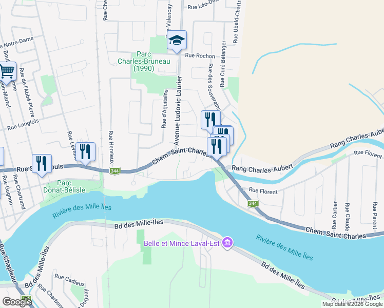 map of restaurants, bars, coffee shops, grocery stores, and more near 1746 Chemin Saint-Charles in Terrebonne