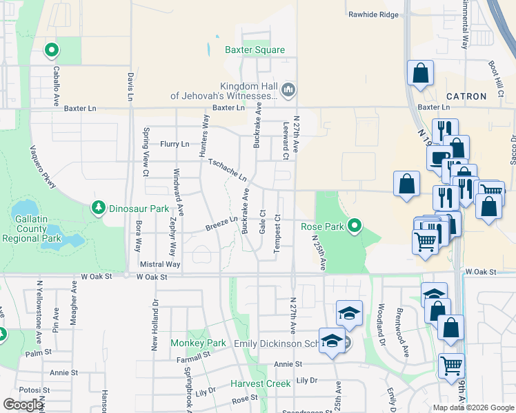 map of restaurants, bars, coffee shops, grocery stores, and more near 1631 Gale Ct in Bozeman