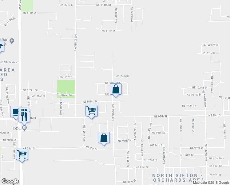 map of restaurants, bars, coffee shops, grocery stores, and more near 13002 Northeast 102nd Street in Vancouver