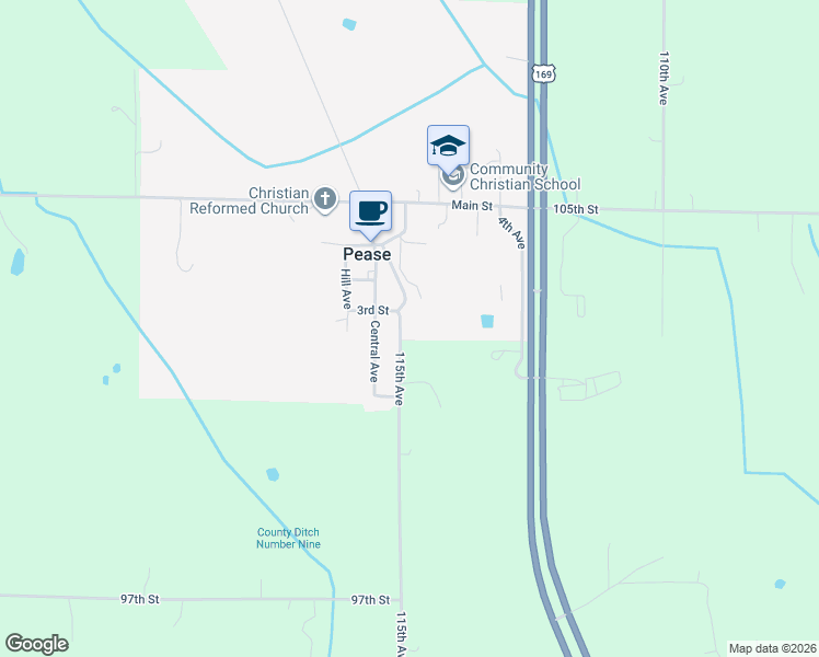 map of restaurants, bars, coffee shops, grocery stores, and more near 105 Vedders Avenue in Milaca