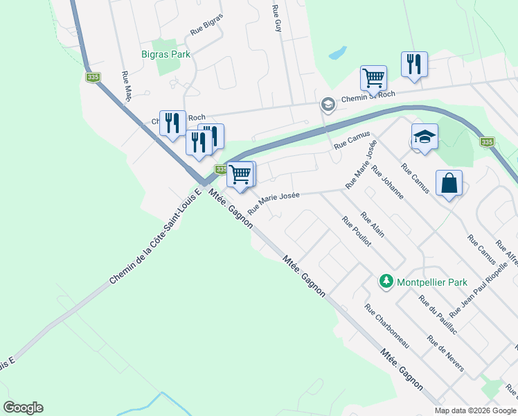 map of restaurants, bars, coffee shops, grocery stores, and more near 78 Rue Marie Josée in Terrebonne