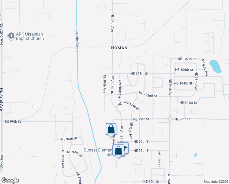 map of restaurants, bars, coffee shops, grocery stores, and more near 8712 Northeast 102nd Street in Vancouver