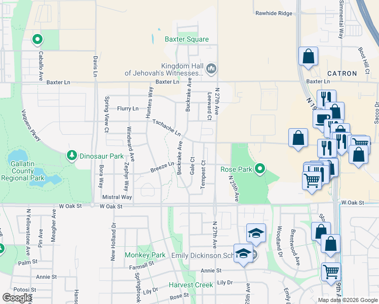 map of restaurants, bars, coffee shops, grocery stores, and more near 1657 Gale Court in Bozeman