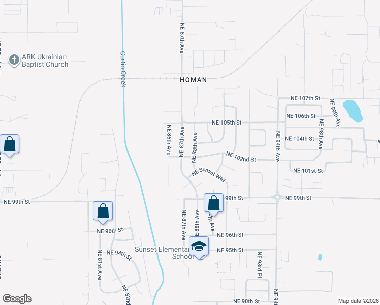 map of restaurants, bars, coffee shops, grocery stores, and more near 8712 Northeast 102nd Street in Vancouver