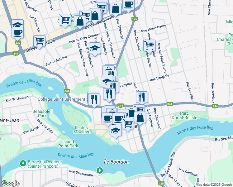 map of restaurants, bars, coffee shops, grocery stores, and more near 470 Rue Saint Louis de France in Terrebonne