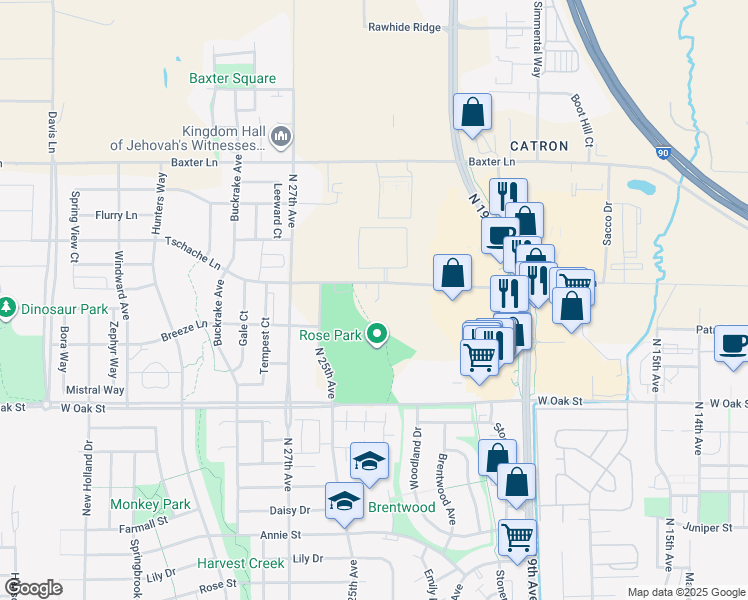 map of restaurants, bars, coffee shops, grocery stores, and more near 2420 Tschache Lane in Bozeman