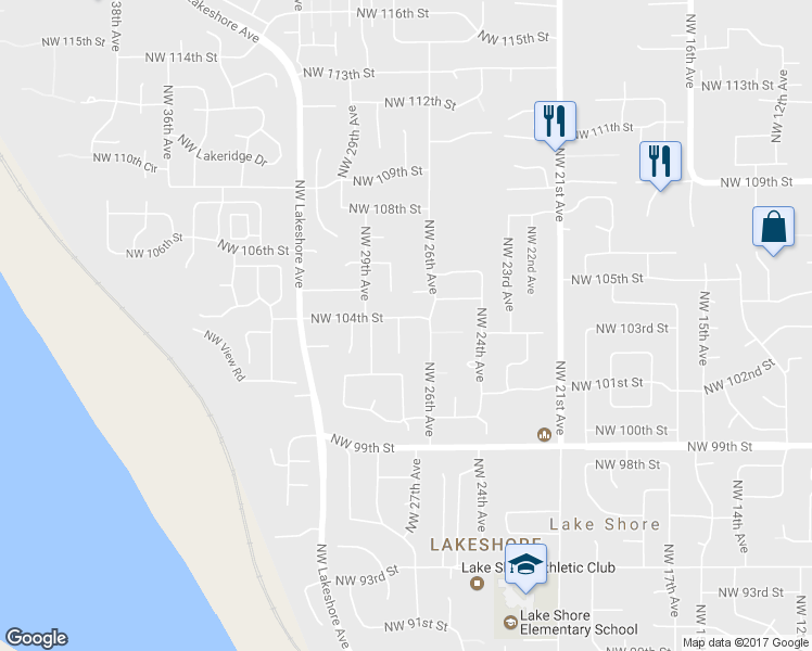 map of restaurants, bars, coffee shops, grocery stores, and more near 2617 Northwest 104th Street in Vancouver