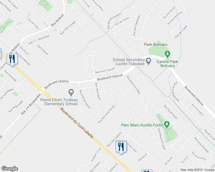 map of restaurants, bars, coffee shops, grocery stores, and more near 32 Rue François-Baillargé in Blainville