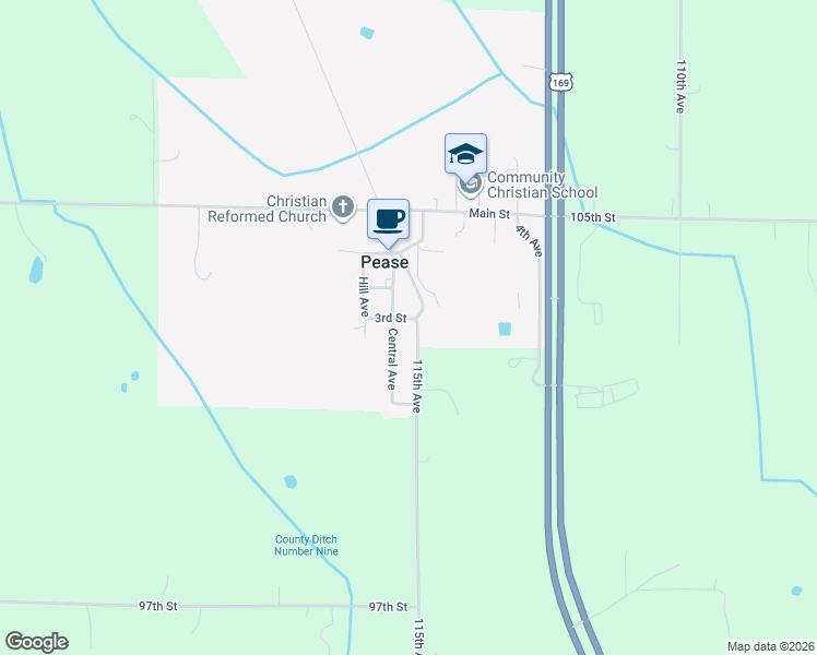 map of restaurants, bars, coffee shops, grocery stores, and more near 105 Vedders Avenue in Milaca
