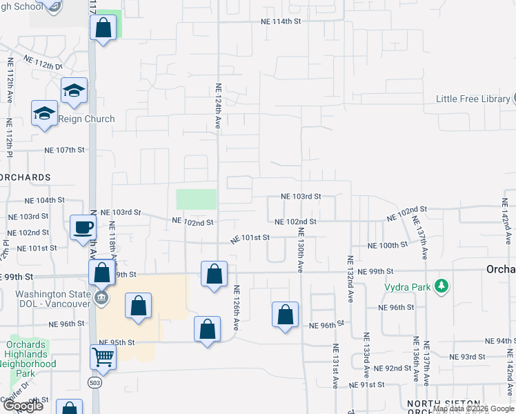 map of restaurants, bars, coffee shops, grocery stores, and more near 10208 Northeast 128th Avenue in Vancouver