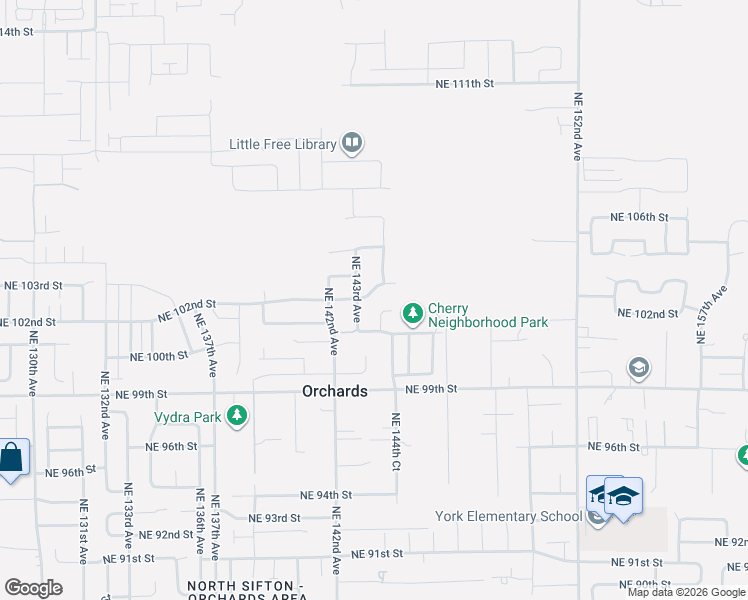map of restaurants, bars, coffee shops, grocery stores, and more near 14307 Northeast 102nd Street in Vancouver