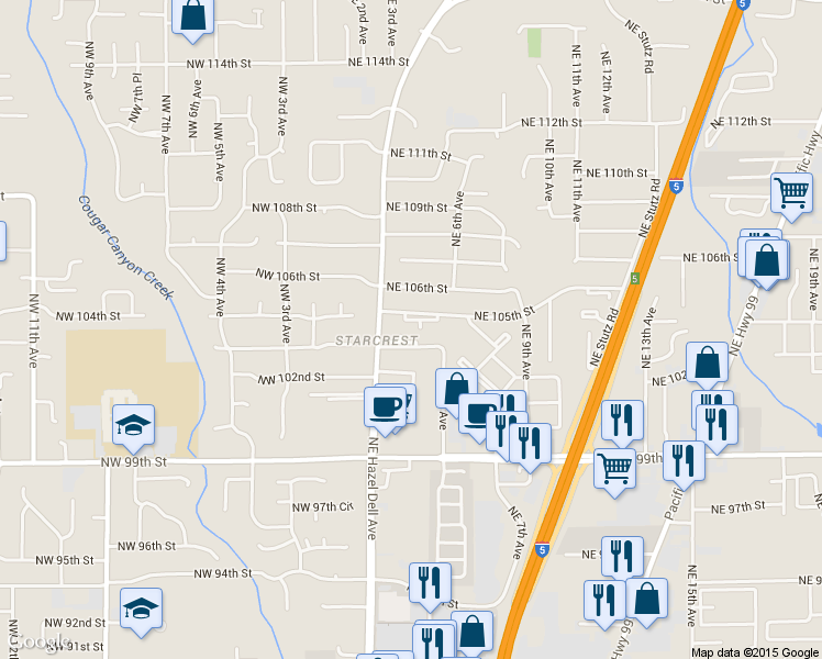 map of restaurants, bars, coffee shops, grocery stores, and more near 503 Northeast 103rd Street in Vancouver