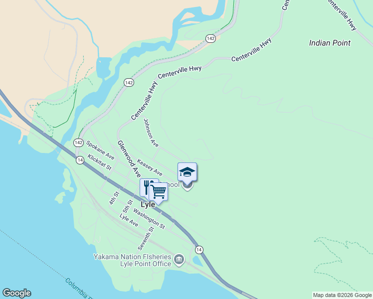 map of restaurants, bars, coffee shops, grocery stores, and more near 421 Riverview Drive in Lyle