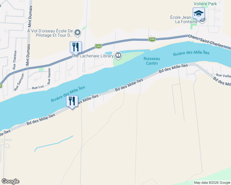 map of restaurants, bars, coffee shops, grocery stores, and more near 9402 Boulevard des Mille-Îles in Laval