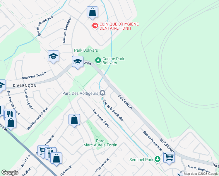 map of restaurants, bars, coffee shops, grocery stores, and more near 125 Rue de la Sentinelle in Blainville